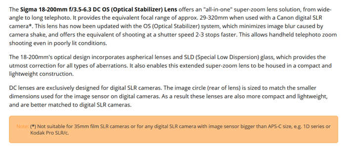 SIGMA 18-200mm F3.5-6.3 DC OS HSM for CANON DSLR Cameras - OPTICAL STABILIZER