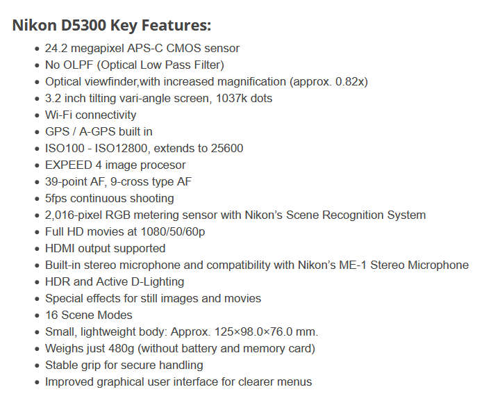 NIKON D5300 DSLR CAMERA BODY [ WiFi & GPS] - [ 24.2 MP ] - [ DX ] WITH 18-55 VR II Lens Kit