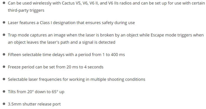 CACTUS LASER TRIGGER LV5 CAMERA REMOTE CONTROL