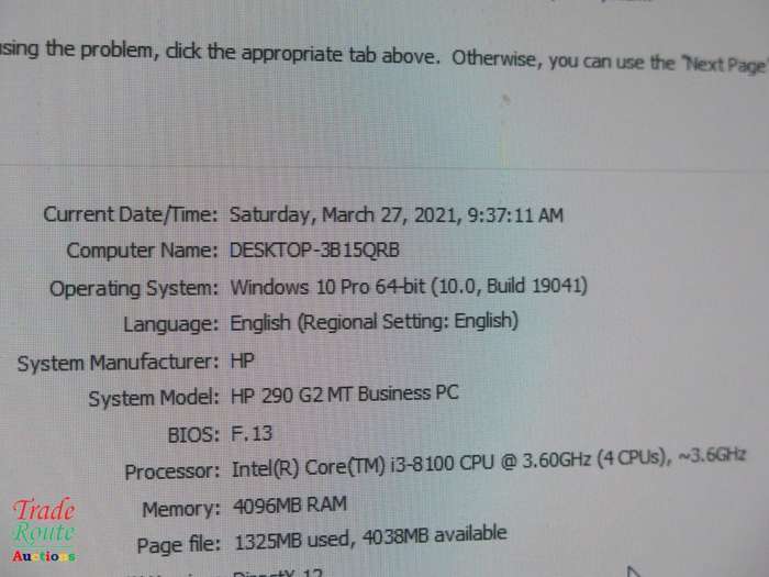 HP 290 G2 MT Desktop Computer | CORE i3 8100 8th Gen 3.6GHz | 4GB RAM | 500GB HDD