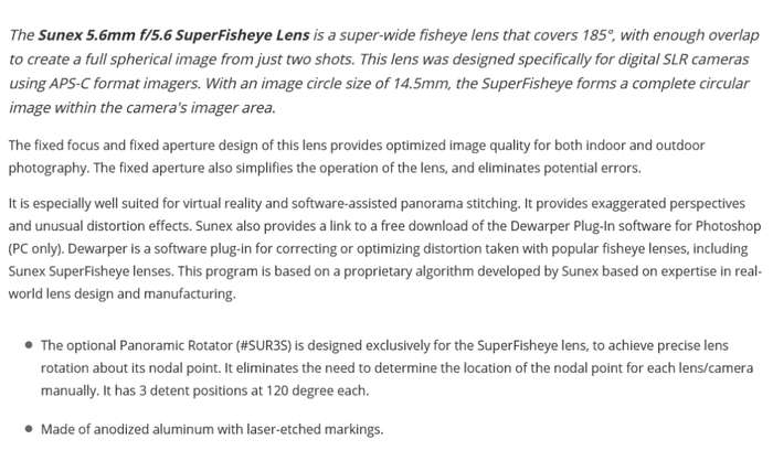 Sunex 5.6mm f/5.6 SuperFisheye Fixed Focus Lens for Canon SLR Cameras