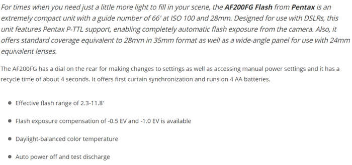 PENTAX AF-200 FG P-TTL SHOE MOUNT FLASH for Pentax