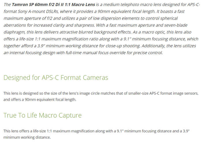 Tamron SP 60mm f/2 Di II 1:1 Macro Lens for NIKON CAMERAS