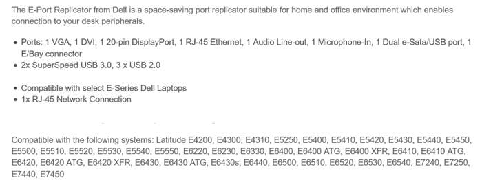 Dell Pro3x USB 2.0 E-Port Replicator  - Laptop Docking Station