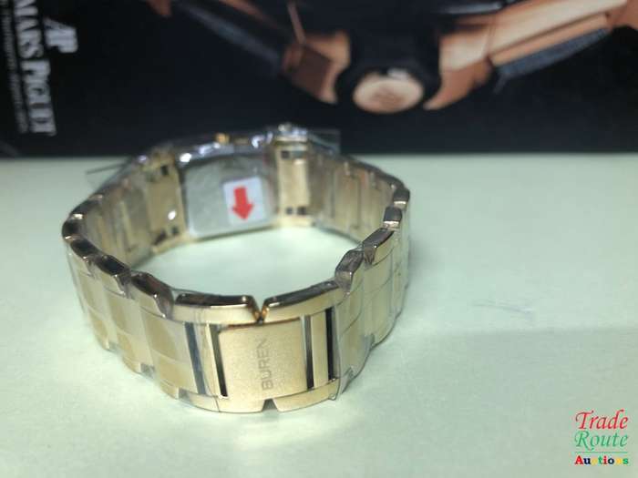 BUREN Gold Plated Ladies Watch - Rectangular Dial / White Face / Roman Markers