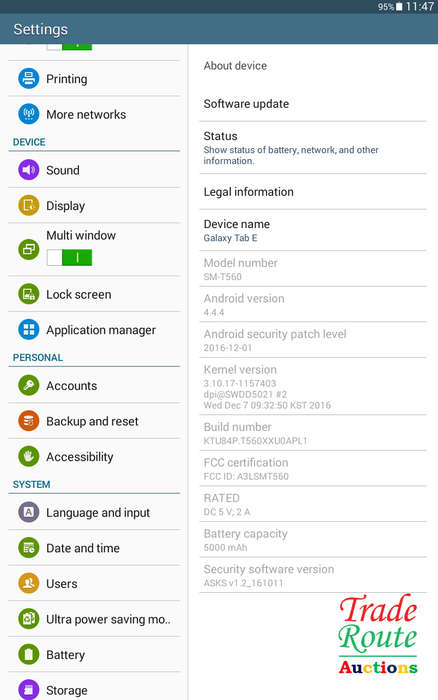 SAMSUNG GALAXY TAB E | WIFI | 8GB | BLACK | 9.6` | SM-T560 | 1200 x 800 Pixels