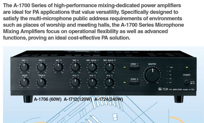 TOA PA A-1724 240W Mixer Amplifier
