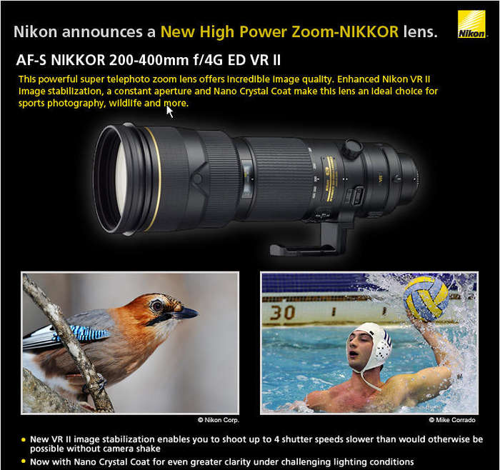 Nikon Nikkor 200-400mm f/4G ED VR II lens