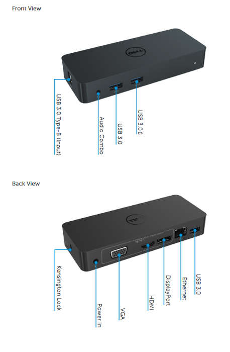 Dell D1000 Universal Dock USB 3.0 Full HD Dual Video Docking Station + Dell 45W Power Adapter