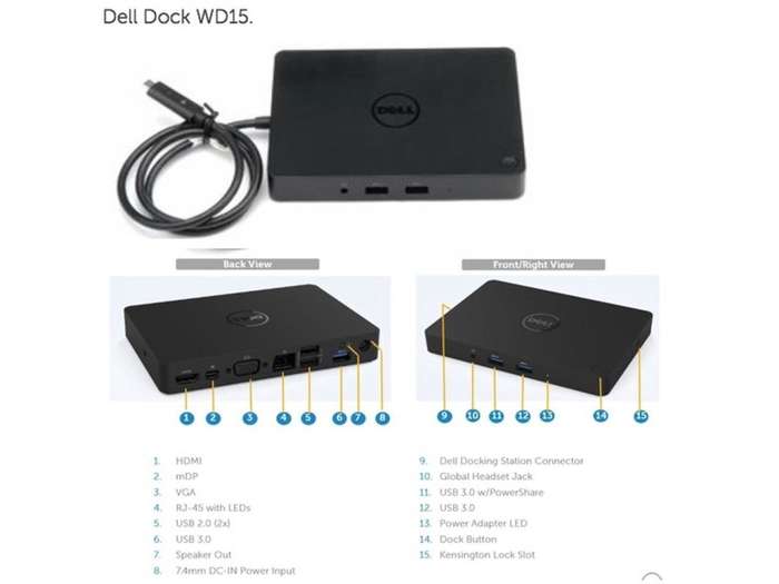 Dell WD15 BUSINESS DOCK 4K USB-C, K17A Docking Station [ NO POWER ADAPTER ]
