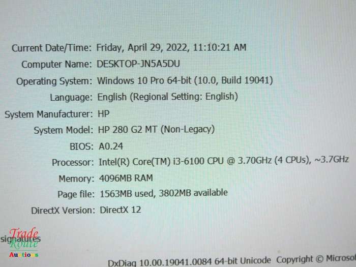 HP 280 G2 Microtower Desktop Computer | CORE i3 6100 6th Gen 3.7GHz | 4GB RAM | 500GB HDD