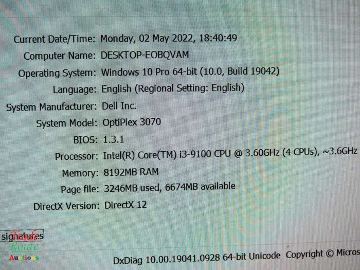 Dell OptiPlex 3070 SFF Desktop PC | Core i3 9100 9th Gen 3.6Ghz | 8GB RAM | 1TB HDD