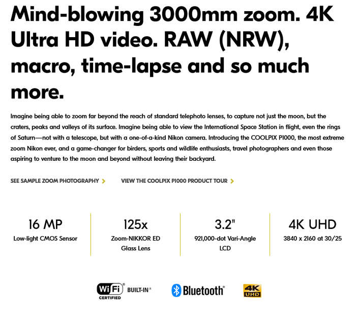 Nikon COOLPIX P1000 Digital Camera 4K Zoom Master - 3000mm optical zoom-the most powerful zoom lens