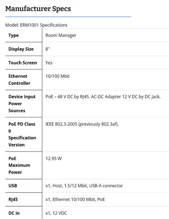 EVOKO ROOM MANAGER ERM1001 (8 inch touch screen display)