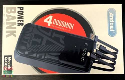 40000mAh ANDOWL Power Bank with LED Display & built-in cables (USB, USB-C, Micro USB & Apple)