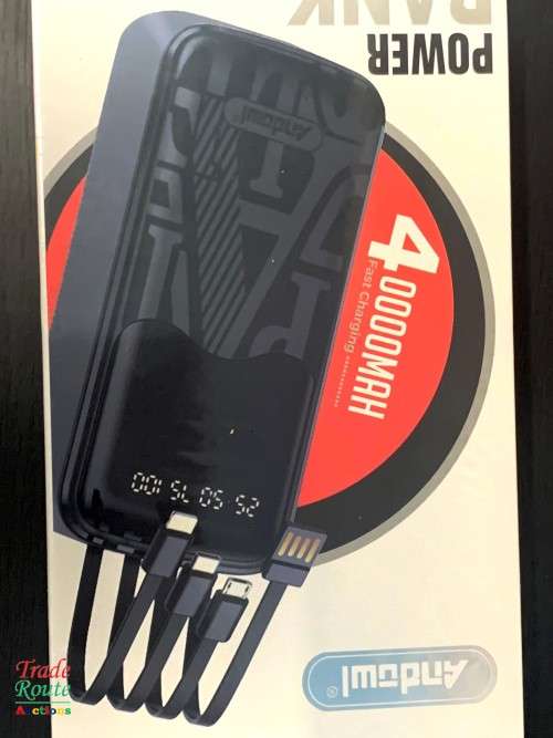 40000mAh ANDOWL Power Bank with LED Display & built-in cables (USB, USB-C, Micro USB & Apple)