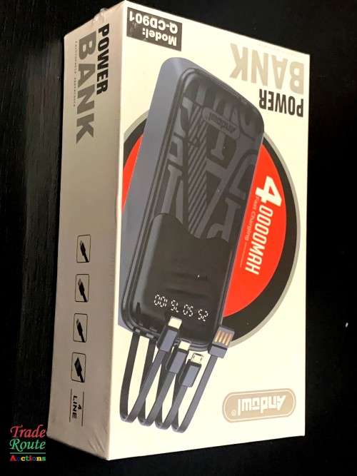 40000mAh ANDOWL Power Bank with LED Display & built-in cables (USB, USB-C, Micro USB & Apple)