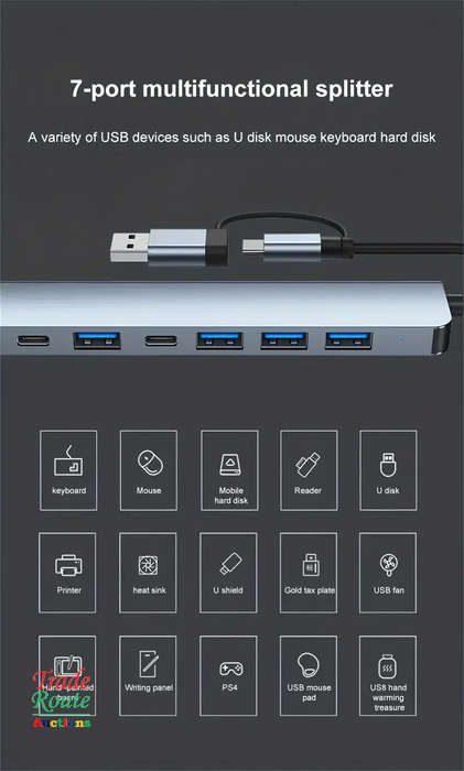 7 in 1 USB-C Adapter Hub Docking Station 7 Port USB HUB Type C Docking Station
