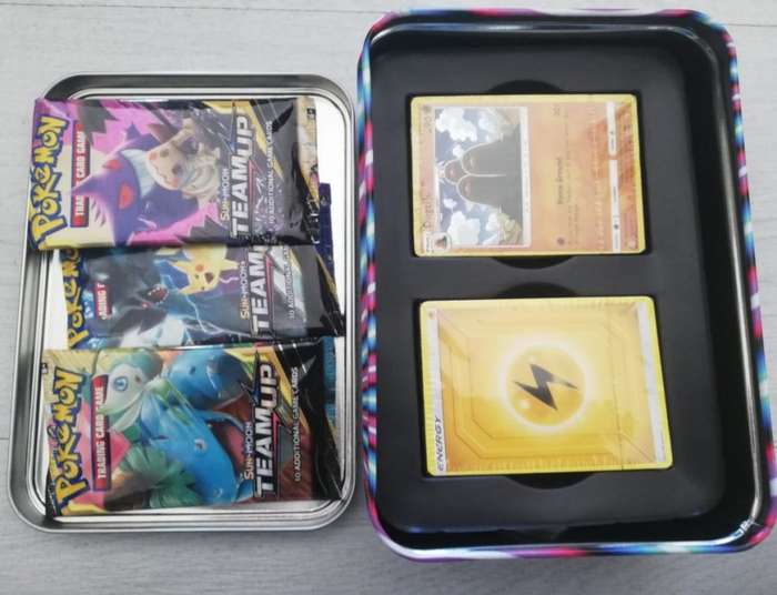 Pokemon Tin Box Including 80 Pokemon Cards PLUS 3 Booster Packs - Perfect Christmas Gift - Xmas