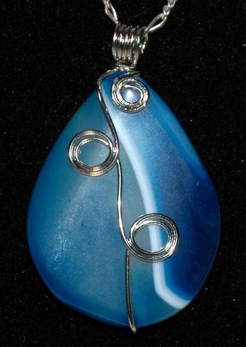***STUNNING DEEP BLUE AGATE WRAPPED WITH STERLING SILVER WIRE!***
