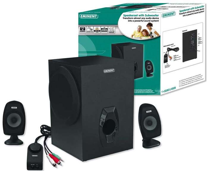 EMINENT HIGH QUALITY 2.1 CHANNEL SPEAKERS WITH WIRED REMOTE (BRAND NEW)