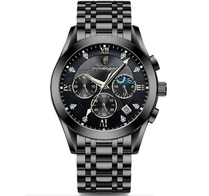 Poedagar - Stainless Steel Luxury Men`s Watch - Black