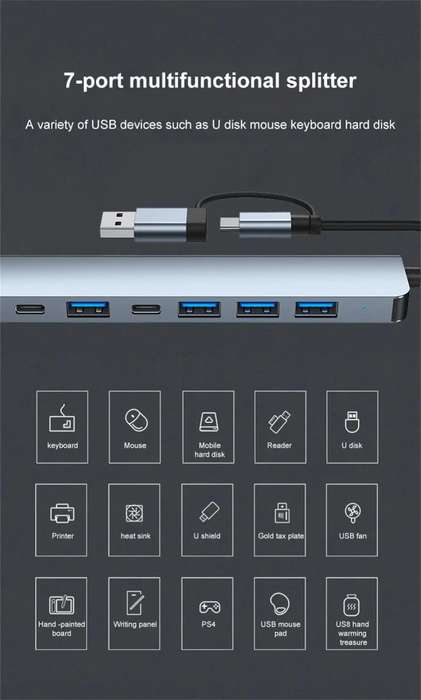 USB 3.0 5/8 Port Hub OTG Adapter 5Gpbs High Speed USB 3.0 2.0 Splitter 3.5 Audio