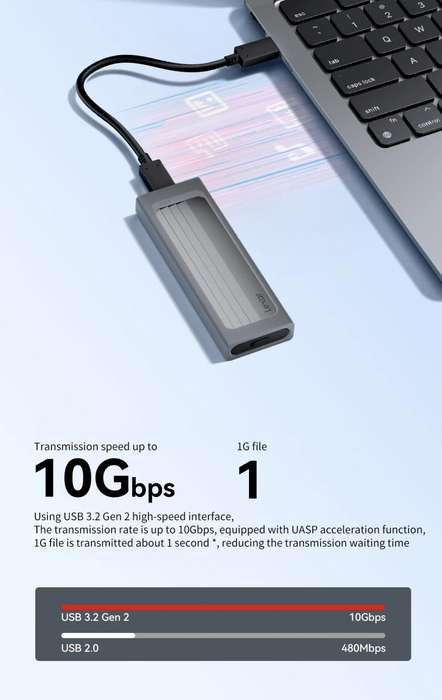 Lexar M2 SSD Case + USB Cable High Speed 10Gbps E300 M.2 NVMe Type-C Hard Drive Enclosure Adaptador