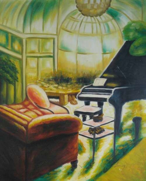 interior with piano oil painting