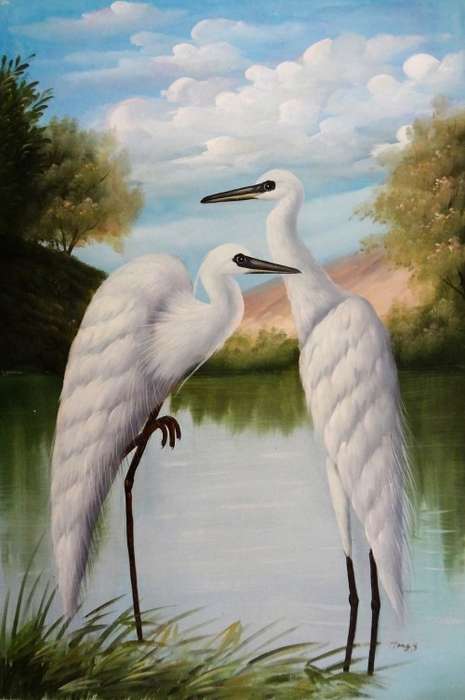 herron bird oil painting