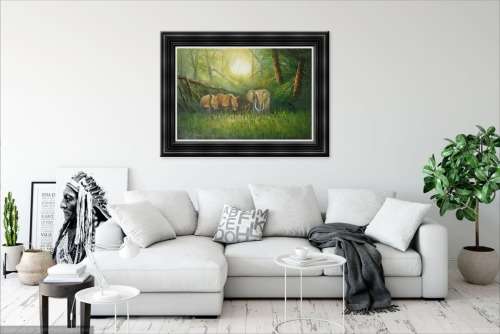 elephant & rhinos oil painting