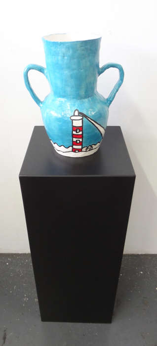 richard scott hand painted ceramic vase lighthouse