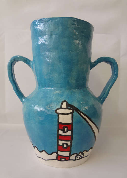 richard scott hand painted ceramic vase lighthouse