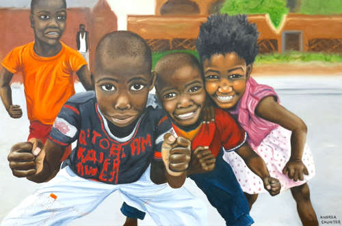 having fun - african figurative oil painting - children