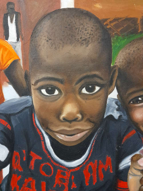 having fun - african figurative oil painting - children