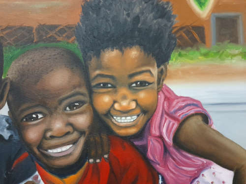 having fun - african figurative oil painting - children