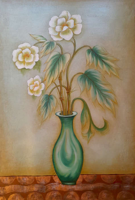 floral orchid in vase study oil painting