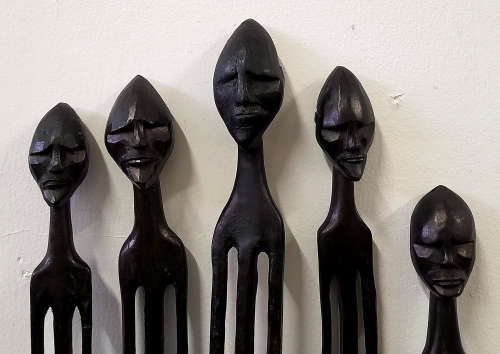 5 pcs male & female african wood figures