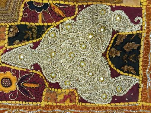 vintage indian hand embroidered & beaded wall hanging / throw