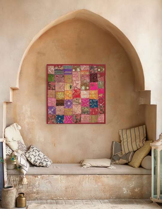 vintage indian hand embroidered fabric wall hanging / throw