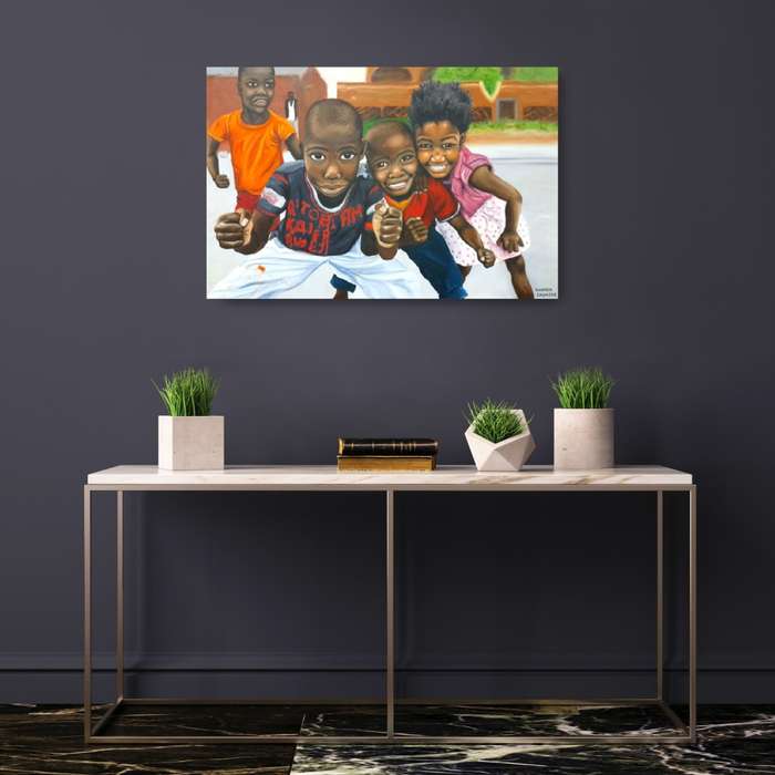 having fun - african figurative oil painting - children