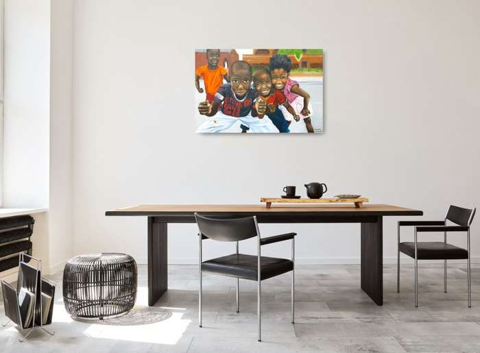 having fun - african figurative oil painting - children