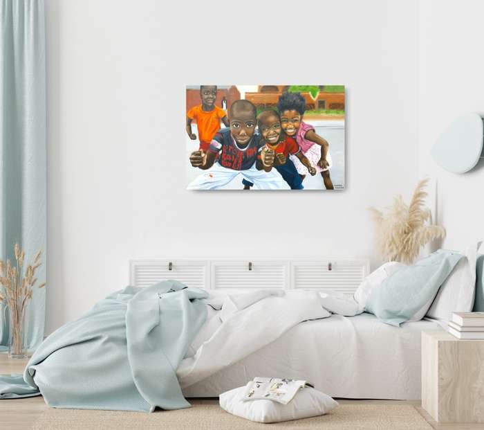 having fun - african figurative oil painting - children