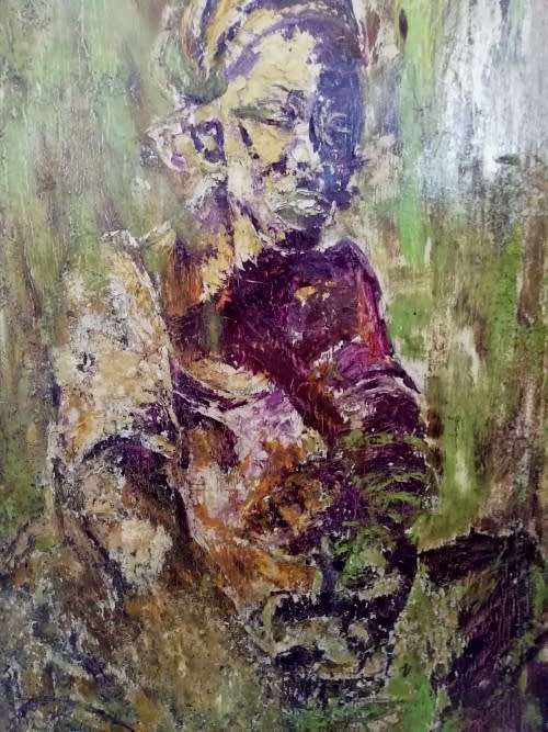 RESALE - LARGE GREGOIRE BOONZAIER MOTHER & CHILD OIL ON BOARD, WITH CERTIFICATE VALUE R85000