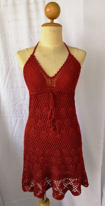 Crochet Beach Dress - Brick red / Orange