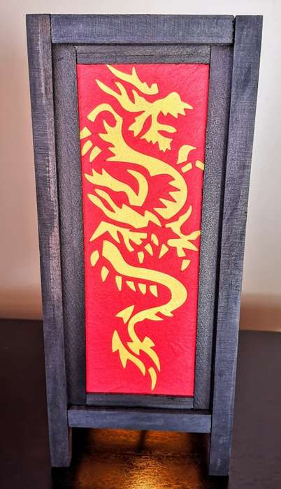 Handmade Vintage Style Thai Lamp with a Dragon Design - Red and Yellow