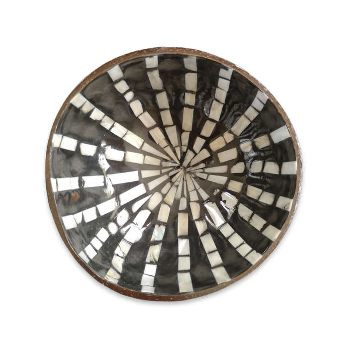 Handmade Mosaic Coconut Bowl - Black and Pearl White