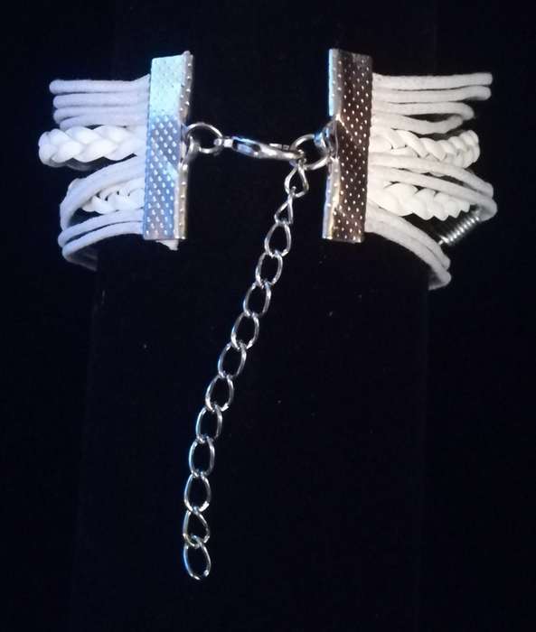 Love , Infinity , Angel Wings , Heart Vegan Leather & Wax String Multilayer Charm Bracelet - White