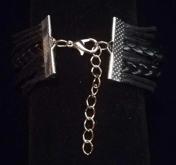 Love , Infinity , Angel Wings , Heart Vegan Leather & Wax String Multilayer Charm Bracelet - Black
