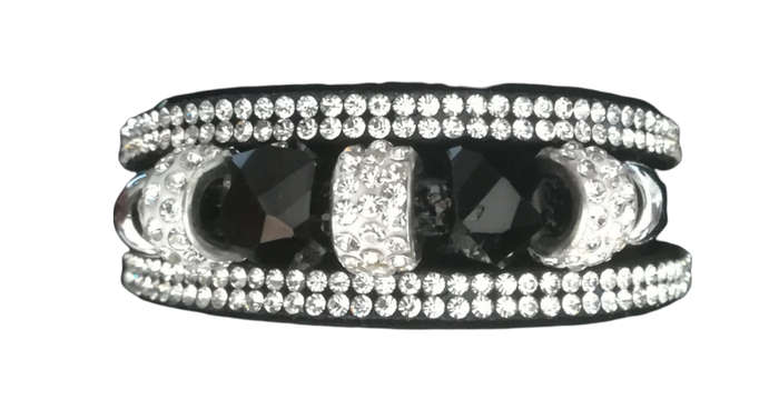 Multilayer Black Crystal Beaded & Rhinestone Vegan Leather & Suede Bracelet with Magnetic Clasp